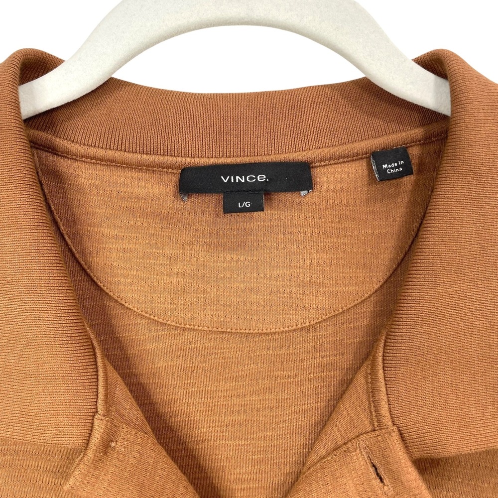 Vince Jacquard Short Sleeve Button-Up polo Shirt top‎ Size L caramel tan neutral - Picture 5 of 8